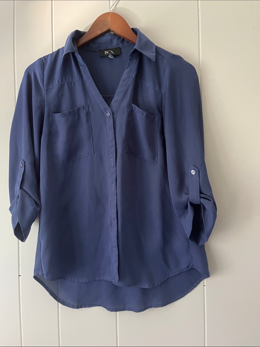 BCX Women's Navy Blue Button-Down Blouse
